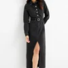 Denim shirt dress with belt denim-dark gray