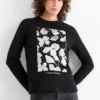 Long sleeve top with rhinestones - regular fit - shiny black