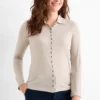 Long sleeve polo shirt - regular fit - ribbed beige