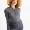 Long sleeve polo shirt - regular fit - ribbed gray