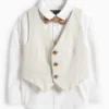 Set - shirt, waistcoat and bow tie - 3 piece - party light beige