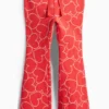 Heart - flared leggings - ribbed red