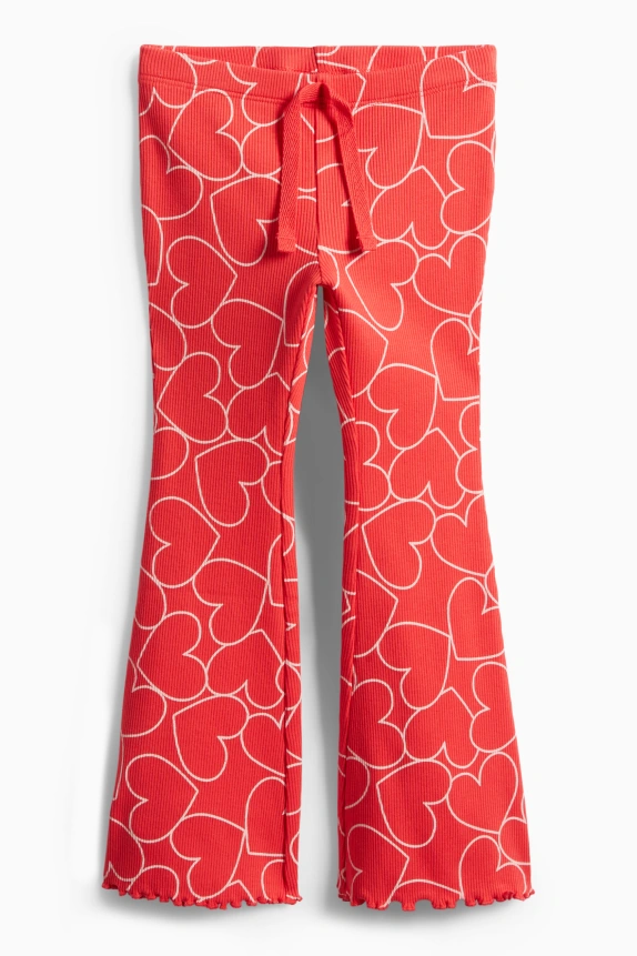 Heart - flared leggings - ribbed red