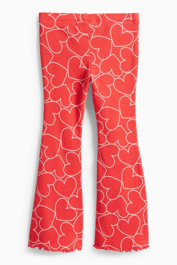Heart - flared leggings - ribbed red