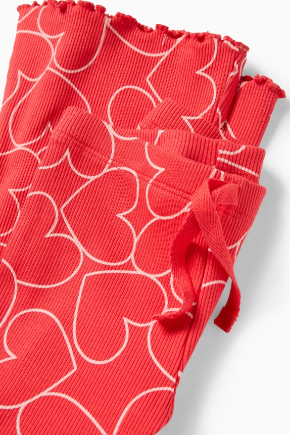 Heart - flared leggings - ribbed red