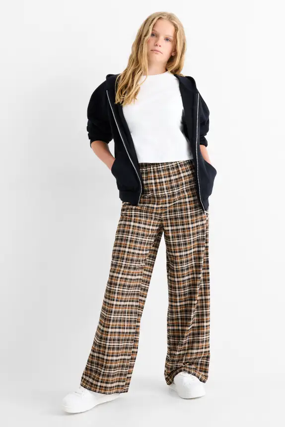 Cloth trousers - check brown