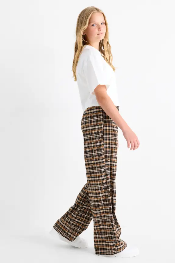 Cloth trousers - check brown