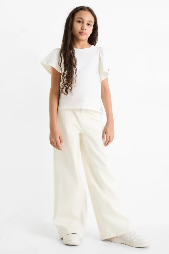 Cloth trousers with belt cremewhite