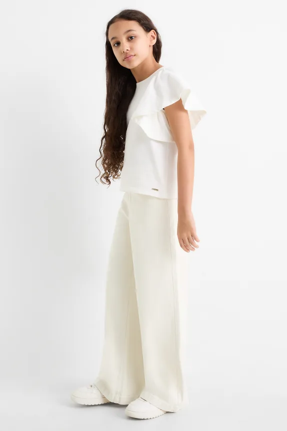 Cloth trousers with belt cremewhite