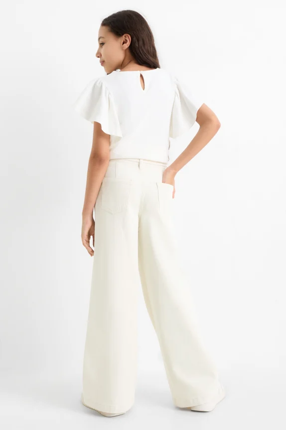 Cloth trousers with belt cremewhite