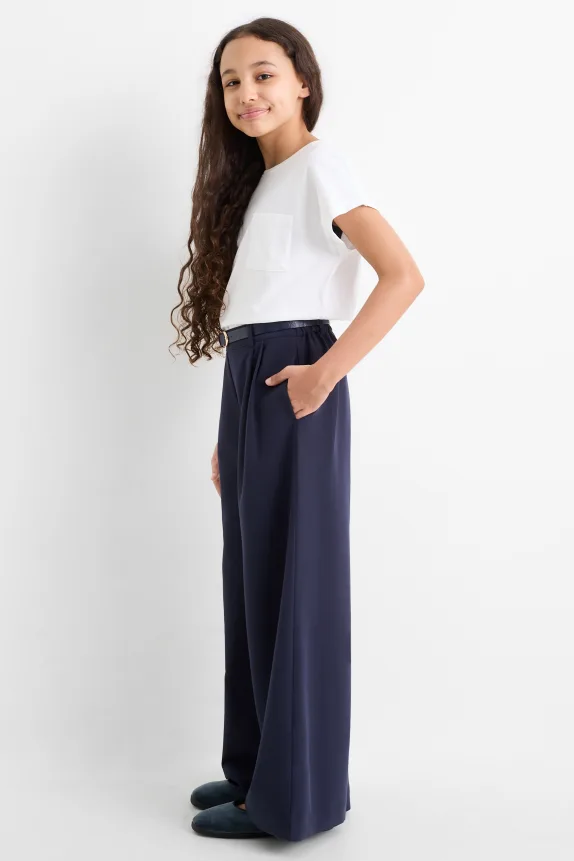 Cloth trousers with belt dark blue