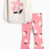 Floral - set - sweatshirt and flared leggings - 2 piece pink