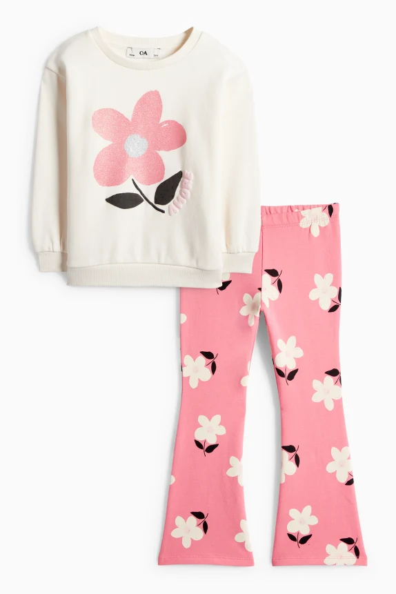 Floral - set - sweatshirt and flared leggings - 2 piece pink