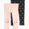 Multipack of 2 - bunny rabbit and bow - thermal leggings black / rose