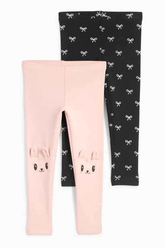 Multipack of 2 - bunny rabbit and bow - thermal leggings black / rose