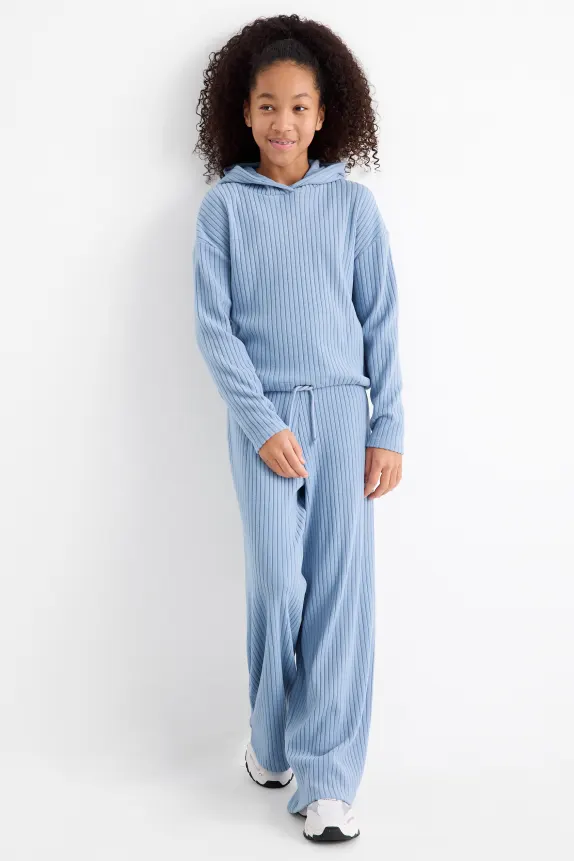 Set - hoodie and joggers - ribbed - 2 piece blue