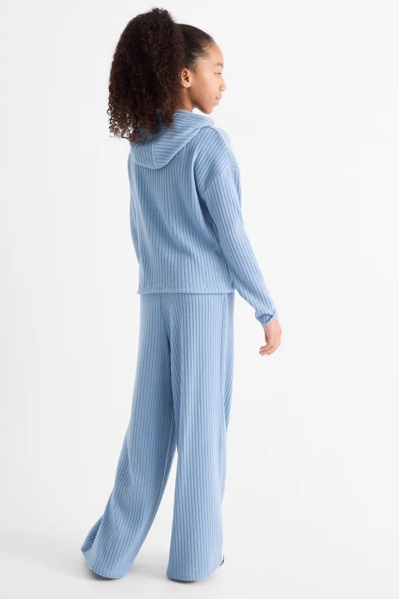 Set - hoodie and joggers - ribbed - 2 piece blue