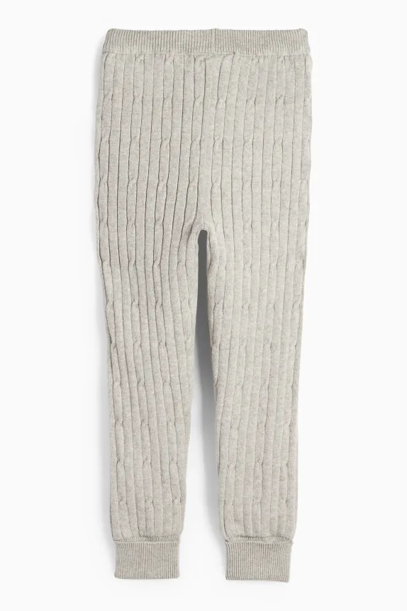 Thermal knitted joggers - cable knit pattern light gray-melange