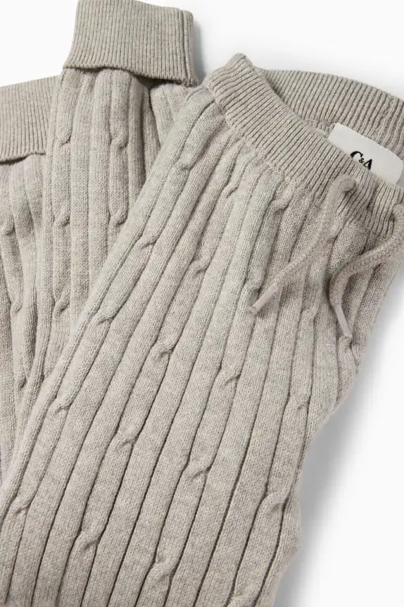 Thermal knitted joggers - cable knit pattern light gray-melange