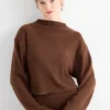 Long sleeve top - regular fit - ribbed brown