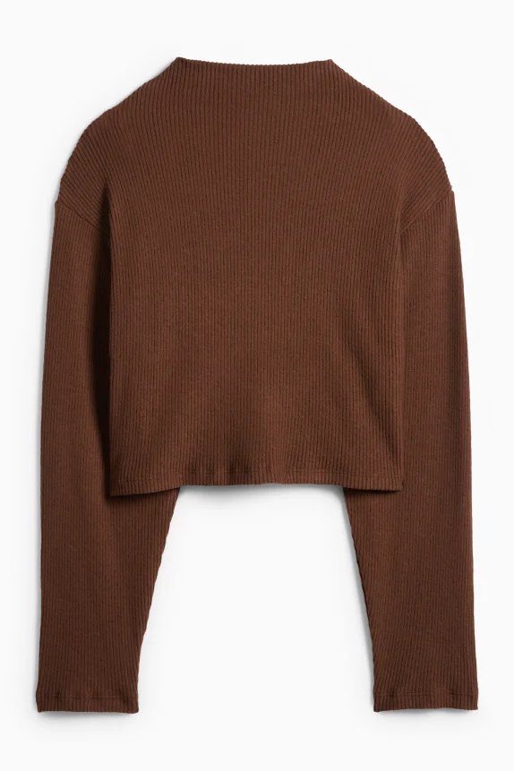 Long sleeve top - regular fit - ribbed brown