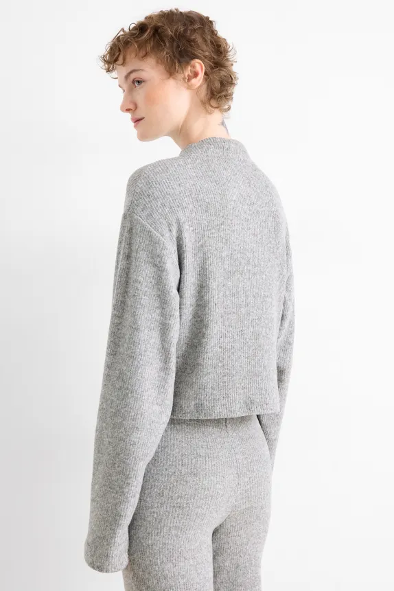 Long sleeve top - regular fit - ribbed light gray-melange