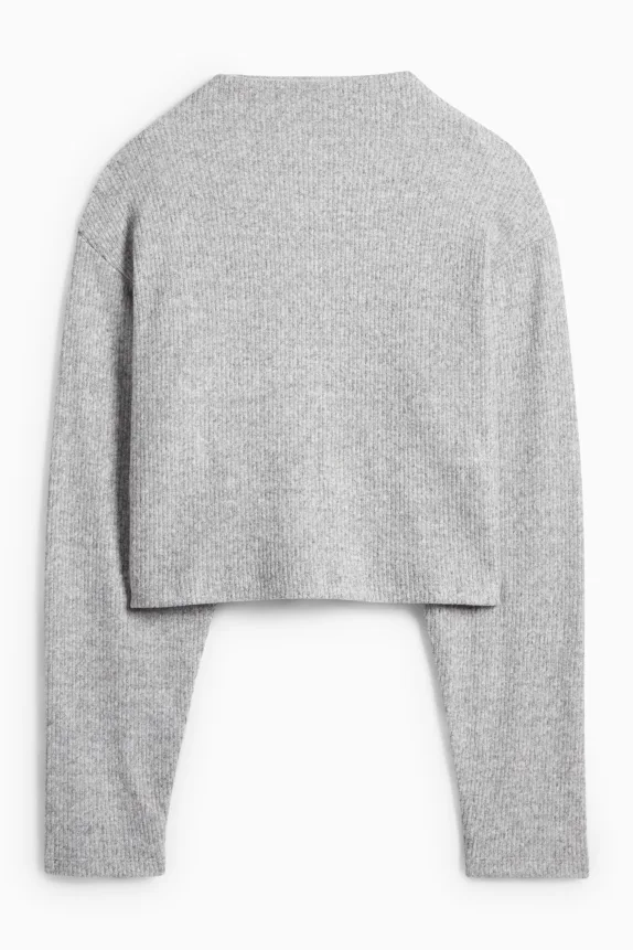 Long sleeve top - regular fit - ribbed light gray-melange