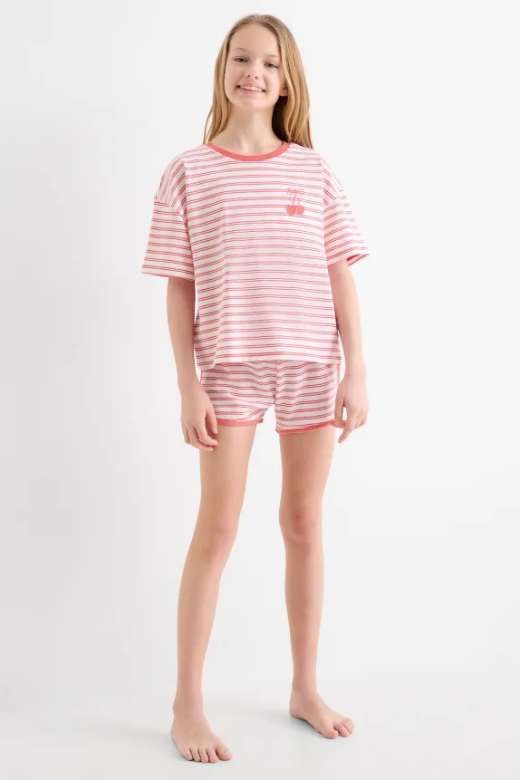 Cherry - terry cloth short pyjamas - 2 piece - striped white / red