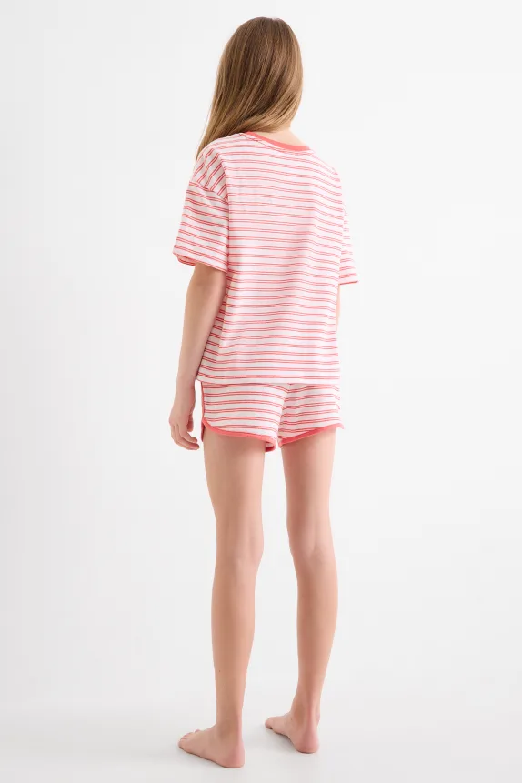 Cherry - terry cloth short pyjamas - 2 piece - striped white / red