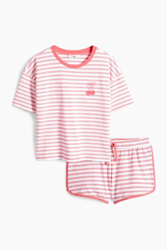 Cherry - terry cloth short pyjamas - 2 piece - striped white / red