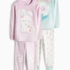Multipack of 2 - bunny rabbit and flowers - winter pyjamas - 4 piece rose / light blue
