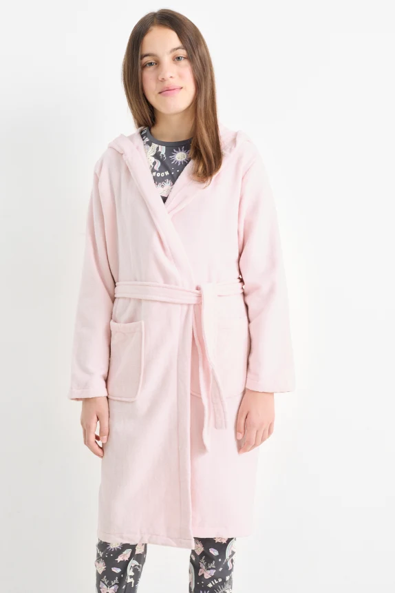 Terry cloth bathrobe with hood rose