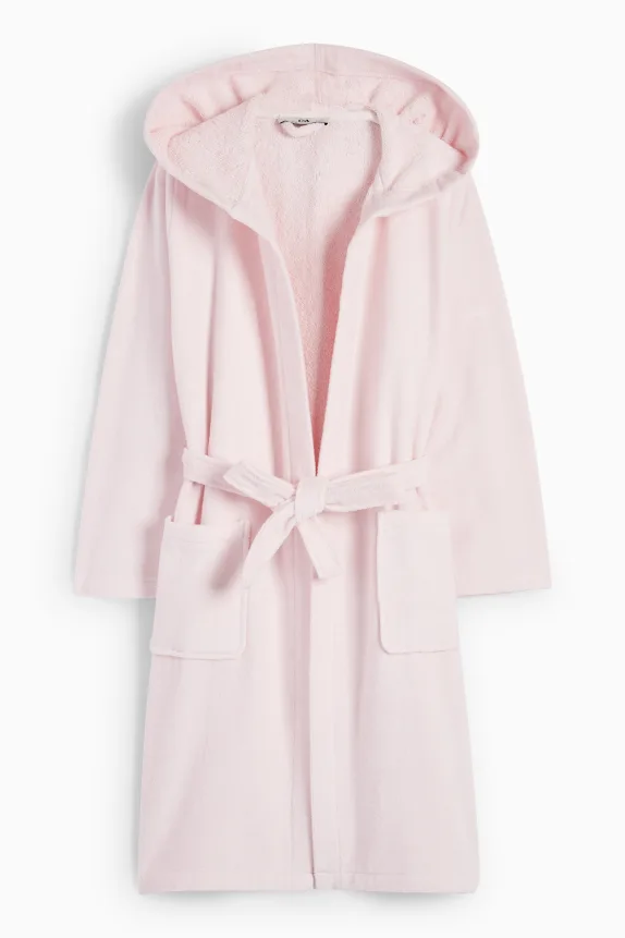 Terry cloth bathrobe with hood rose