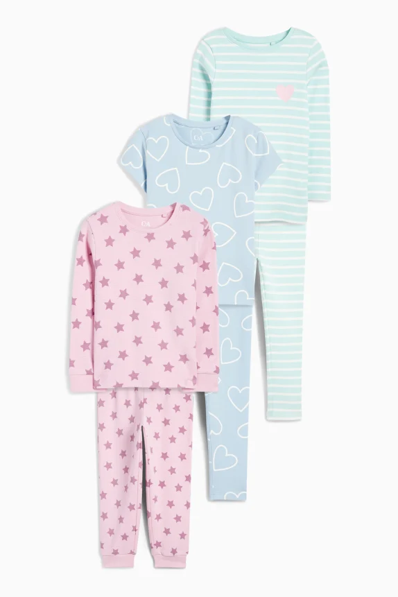 Multipack of 3 - heart and stars - pyjamas - 6 piece rose