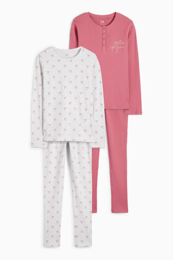 Multipack of 2 - bow - pyjamas - 4 piece dark rose