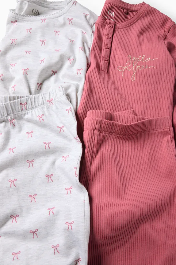 Multipack of 2 - bow - pyjamas - 4 piece dark rose