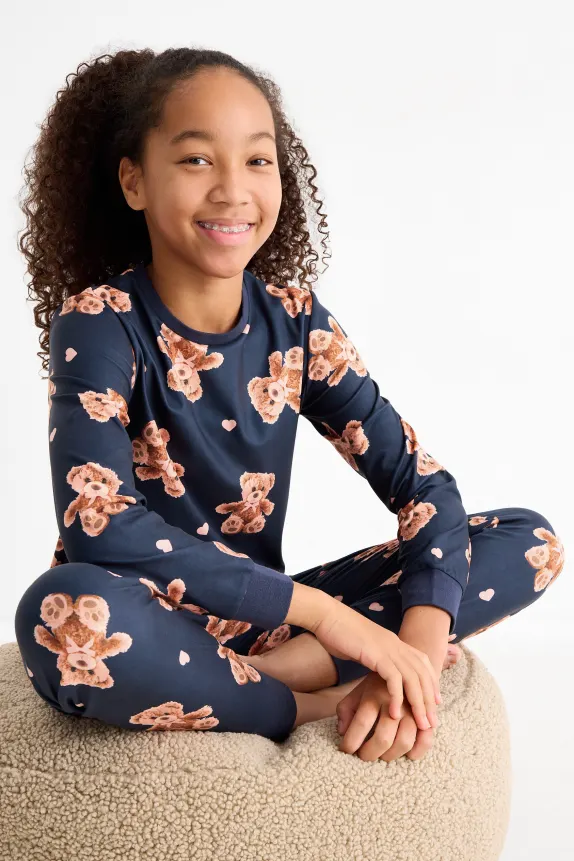 Teddy bear - pyjamas - 2 piece dark blue