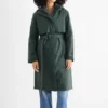 Coat with hood and belt - lined - water-repellent dark green