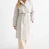 Coat with hood and belt - lined - water-repellent light gray