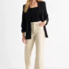 Cloth trousers with belt - high-rise waist - wide leg light beige