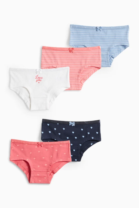 Multipack of 5 - heart - hipsters pink