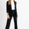 Cloth trousers with belt - high-rise waist - wide leg black
