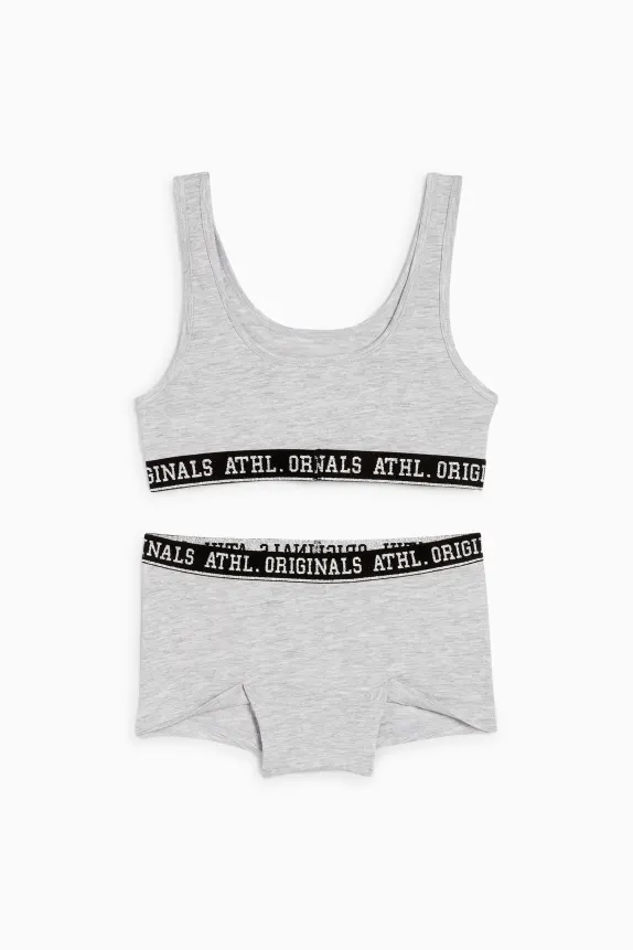 Set - bralette and shorts - 2 piece light gray-melange