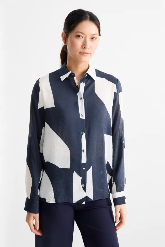 Blouse - patterned dark blue / white