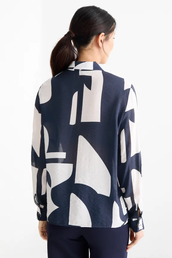 Blouse - patterned dark blue / white