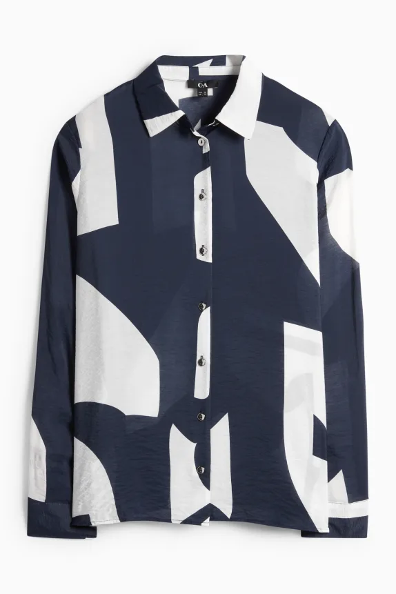 Blouse - patterned dark blue / white