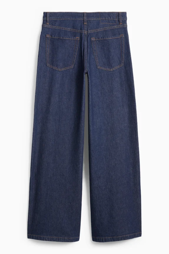 Wide leg jeans - mid-rise waist denim-dark blue