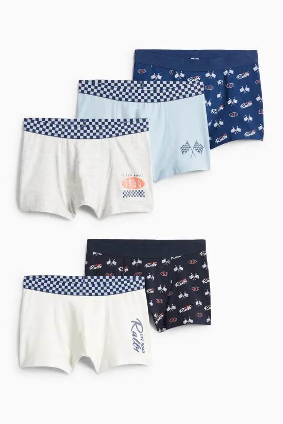 Multipack of 5 - racing - boxer shorts white / blue
