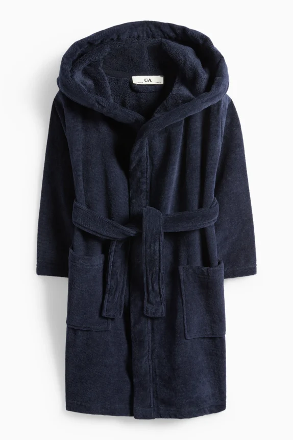 Bathrobe with hood dark blue