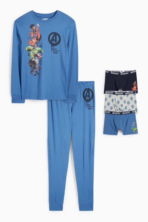 Avengers - set - pyjamas and 3 pairs of boxer shorts - 5 piece blue / dark blue